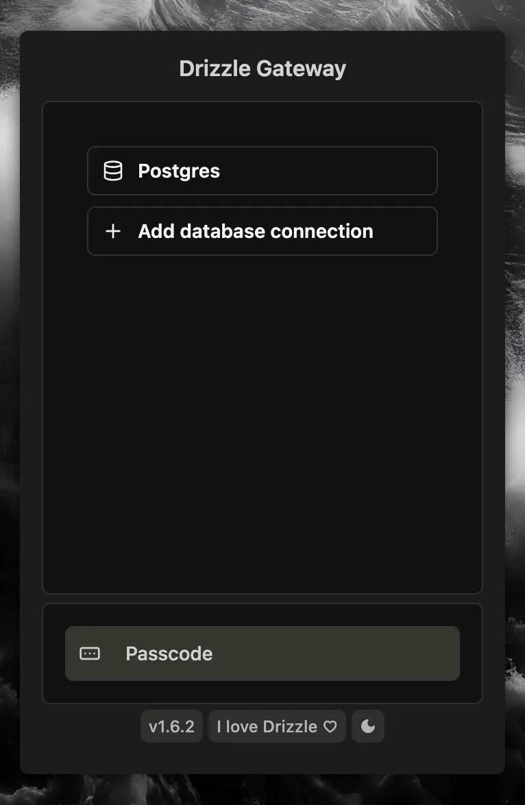 通过 tailnet 访问的 Drizzle Gateway，其中列出了 Postgres 连接